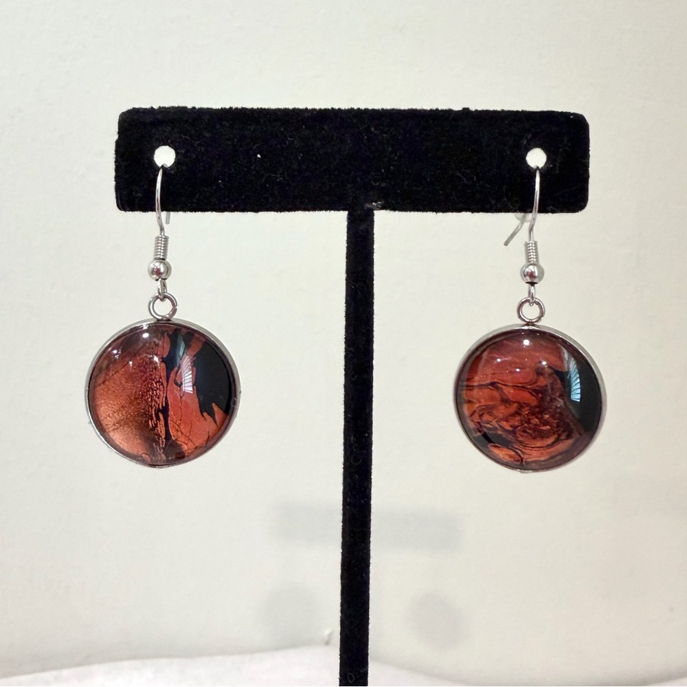 Acrylic Paint Pour Round Drop Earrings